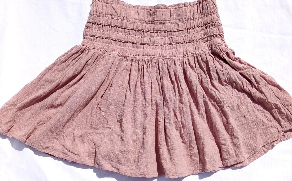 Sincerely Jules Pink Cotton Mini Skirt High Waist Cottagecore Boho Smocked L